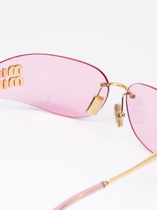 Miu Miu Women Sunglasses Gold Pink Mirror Rectangle Rimless MUA51S 5AK90Y main image 5